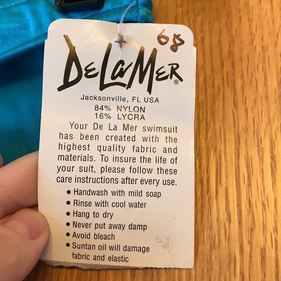 RARE New tags Vintage De La Mer turquoise swim XS hi cut 80s 90s bikini bottoms - Picture 7 of 9